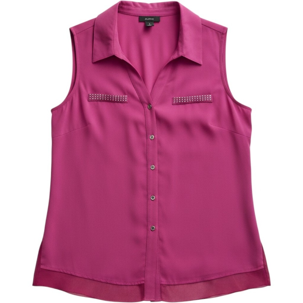 Alfani Women's Size 8 Fuchsia Pink‎ Rhinestone Tiered Chiffon Dressy Top Blouse
